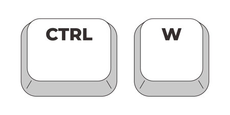 Ctrl W letter grayscale keyboard hotkey. Close current tab and document. Application window shut...