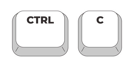 Ctrl C letter grayscale keyboard hotkey. Copy selected text and file to clipboard. Editing function....