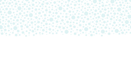Snow polka dots top frame illustration. Round snowfall. Decorative upper border on white background....