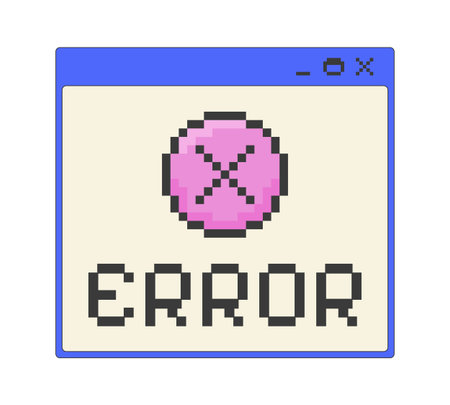 Error notification pixel art popup window UI overlay. System failure. Unsuccessful operation. Wrong...