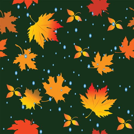 Seamless pattern with leaves and raindrops. Vector illustrationのイラスト素材