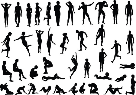 Collection of naked human body vector silhouettesのイラスト素材