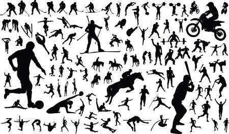 Set of vector silhouettes of people in sportsのイラスト素材