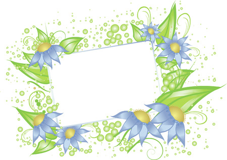 A white card for text surrounded with the blue flowers and leaves のイラスト素材