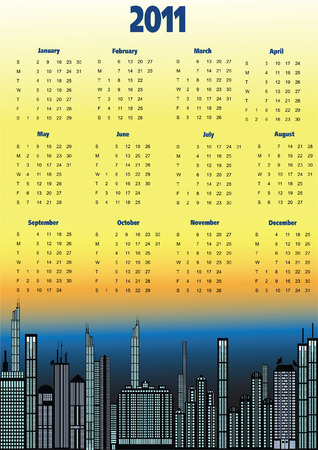 Calendar 2011, starts Sunday, urban theme in background のイラスト素材