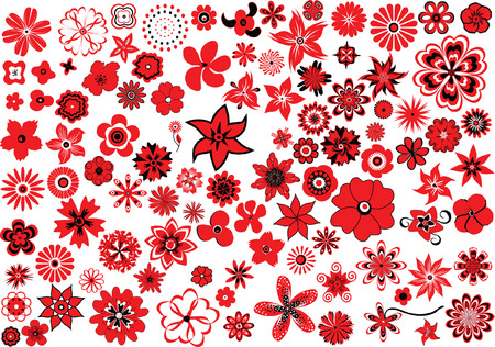 100 vector flowers ï¿½ red-and-black design elementsのイラスト素材