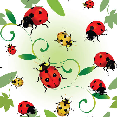 Seamless colourful pattern with ladybugs and leavesのイラスト素材