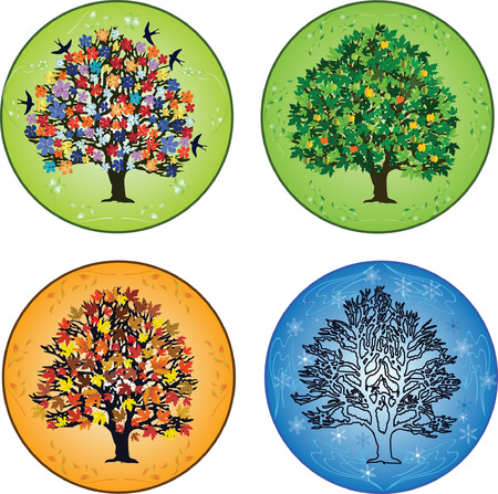 Four seasons:  trees in spring, summer, autumn, winterのイラスト素材