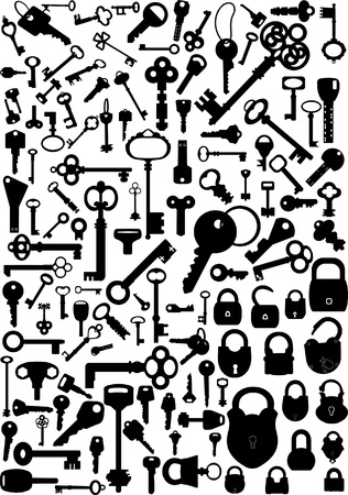 Collection of antique and modern keys and padlocksのイラスト素材