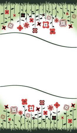 Abstract floral background with red flowers, green grass and the space for textのイラスト素材