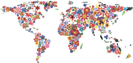 World map made of plenty colourful flowersのイラスト素材