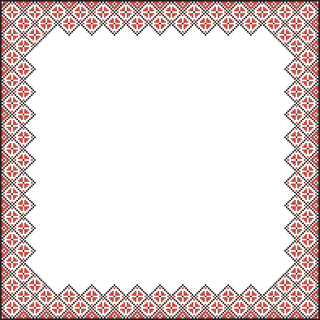 Square pattern for embroidery. Red and black cross stitches.のイラスト素材