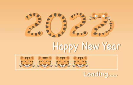 Loading happy new year (Tiger year). Progress bar with tiger cartoon picture to 2022.のイラスト素材