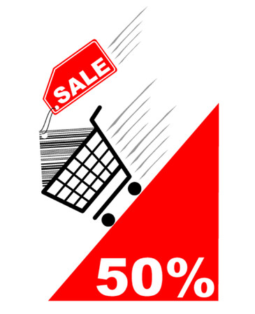 Shopping cart with sale label and pecentual sale - vectorのイラスト素材