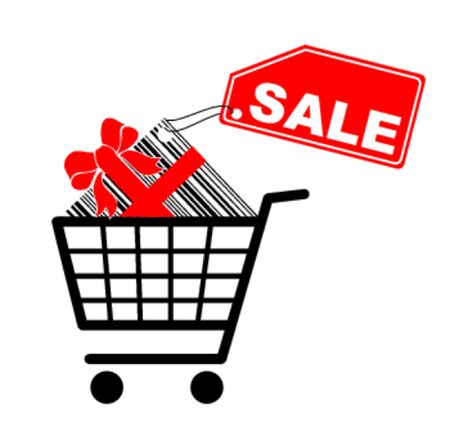 Shopping cart with present and sale label - vectorのイラスト素材