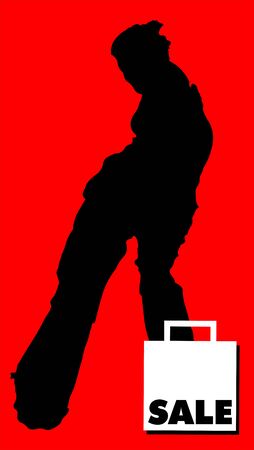 Vector illustration of girl silhouette with SALE bagのイラスト素材