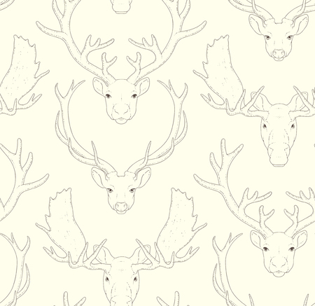 Seamless pattern with deer reindeer and moose headsのイラスト素材