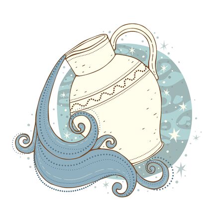 Aquarius zodiac sign. Vector illustration isolated on white.のイラスト素材