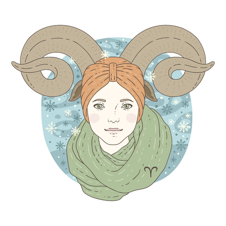 Aries zodiac sign. Winter season illustration. Vector illustration isolated on white.のイラスト素材