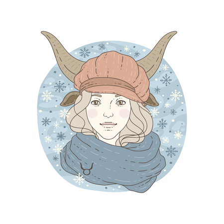Taurus zodiac sign. Winter season illustration. Vector illustration isolated on white.のイラスト素材