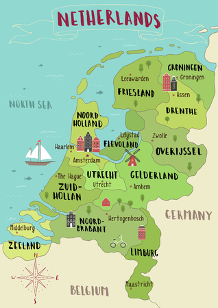 Illustrated map of Netherlandsのイラスト素材