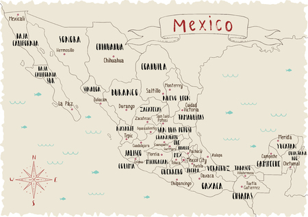 Map of Mexico. Line illustration.のイラスト素材