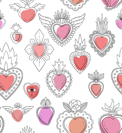Sacred mexican heart seamless patternのイラスト素材