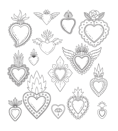 Sacred mexican heart setのイラスト素材