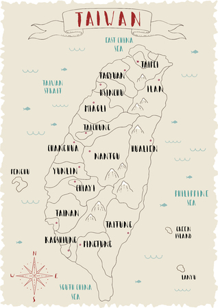 Map of Taiwan. Line illustration.のイラスト素材