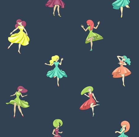 Seamless pattern with dancing girlsのイラスト素材