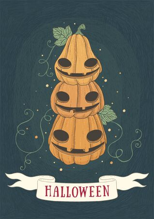 Halloween holidays hand drawn posters or greeting card. Vector illustration.のイラスト素材