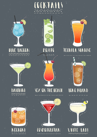 Set of alcoholic cocktails. Vector illustration.のイラスト素材