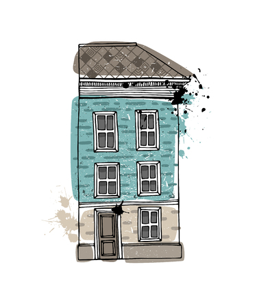 Illustration of a townhouse. Hand drawn vector illustrationのイラスト素材