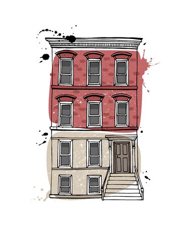 Illustration of a townhouse. Sketch style vector illustration isolated on white backgroundのイラスト素材