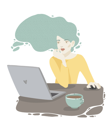 Women with laptop. Vector illustration. Fashion illustrationのイラスト素材