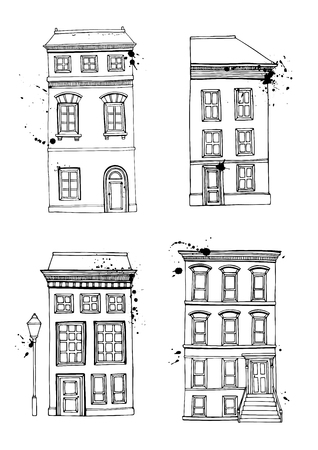 Set of a townhouse. Hand drawn vector illustrationのイラスト素材