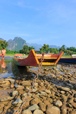 Vang Vieng -a tourist-oriented town in Laos in Vientiane Province.lies on the Nam Song River.の写真素材