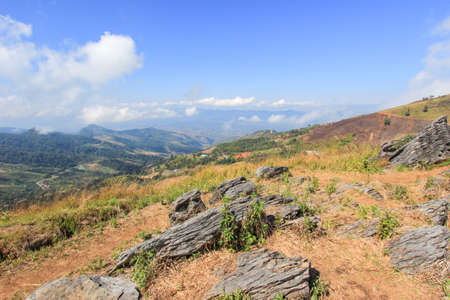 Doi Pha Tang-a viewpoint on top of a high cliff located in Wiang Kaen district,Chiang Rai,Thailand.の写真素材