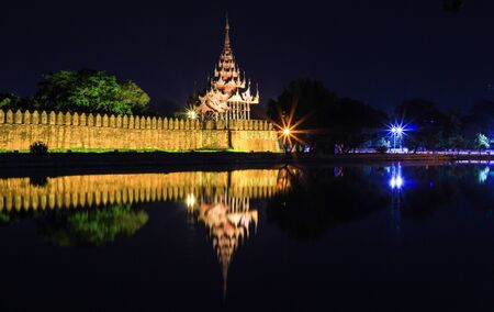 Mandalay Palace Moat and Wall at night.のeditorial素材