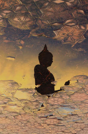 Reflection shadow of Buddha statue at Phutthamonthon(Buddhist park in the Phutthamonthon district, Nakhon Pathom Province of Thailand, west of Bangkok)の写真素材