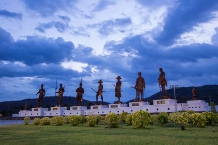 twilight at Rajabhakti Park,Hua Hin,Prachuap Khiri Khan,Thailand.Non English texts mean "Rajabhakti Park,the park that has been built with people's loyalty to the monarchs"and the name of the kings.のeditorial素材