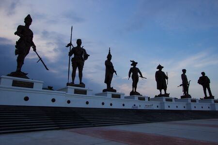twilight at Rajabhakti Park,Hua Hin,Prachuap Khiri Khan,Thailand.Non English texts mean "Rajabhakti Park,the park that has been built with people's loyalty to the monarchs"and the name of the kings.のeditorial素材