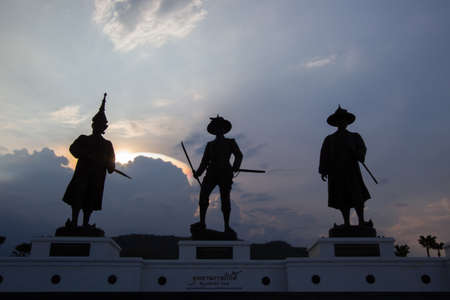 sunset at Rajabhakti Park,Hua Hin,Prachuap Khiri Khan,Thailand.Non English texts mean "Rajabhakti Park,the park that has been built with people's loyalty to the monarchs"and the name of the kings.のeditorial素材