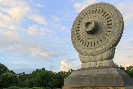 Dharmacakra or the wheel of doctrine at Phutthamonthon,Buddhist park in Nakhon Pathom Province,Thailandの写真素材
