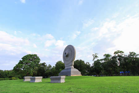 Dharmacakra or the wheel of doctrine at Phutthamonthon,Buddhist park in Nakhon Pathom Province,Thailandの写真素材