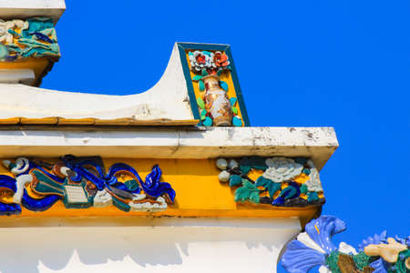 beautiful Chinese arts and decorations at the ordination hall of Wat Rajorasaram,Bangkok,Thailand.This is a public temple.の写真素材