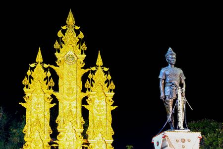 Night scene of King Meng Rai Monument,Chiang Rai,northern Thailandのeditorial素材