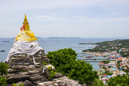 Rock pagoda and panoramic view at Koh Sichang in Chonburi province,Thailand.の写真素材