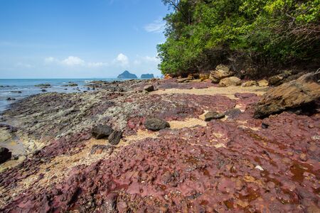 beautiful beach and rocks at Laem Chamuk Khwai in Khao Thong,Mueang Krabi District,Krabi province,southern Thailand.の写真素材