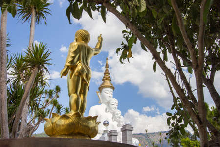 Golden Baby Buddha Statue and five sitting Buddha statues at Wat Pha Sorn Kaew(Wat Phra Thart Pha Kaew)in Khao Kho,Phetchabun,north-central Thailand.の写真素材